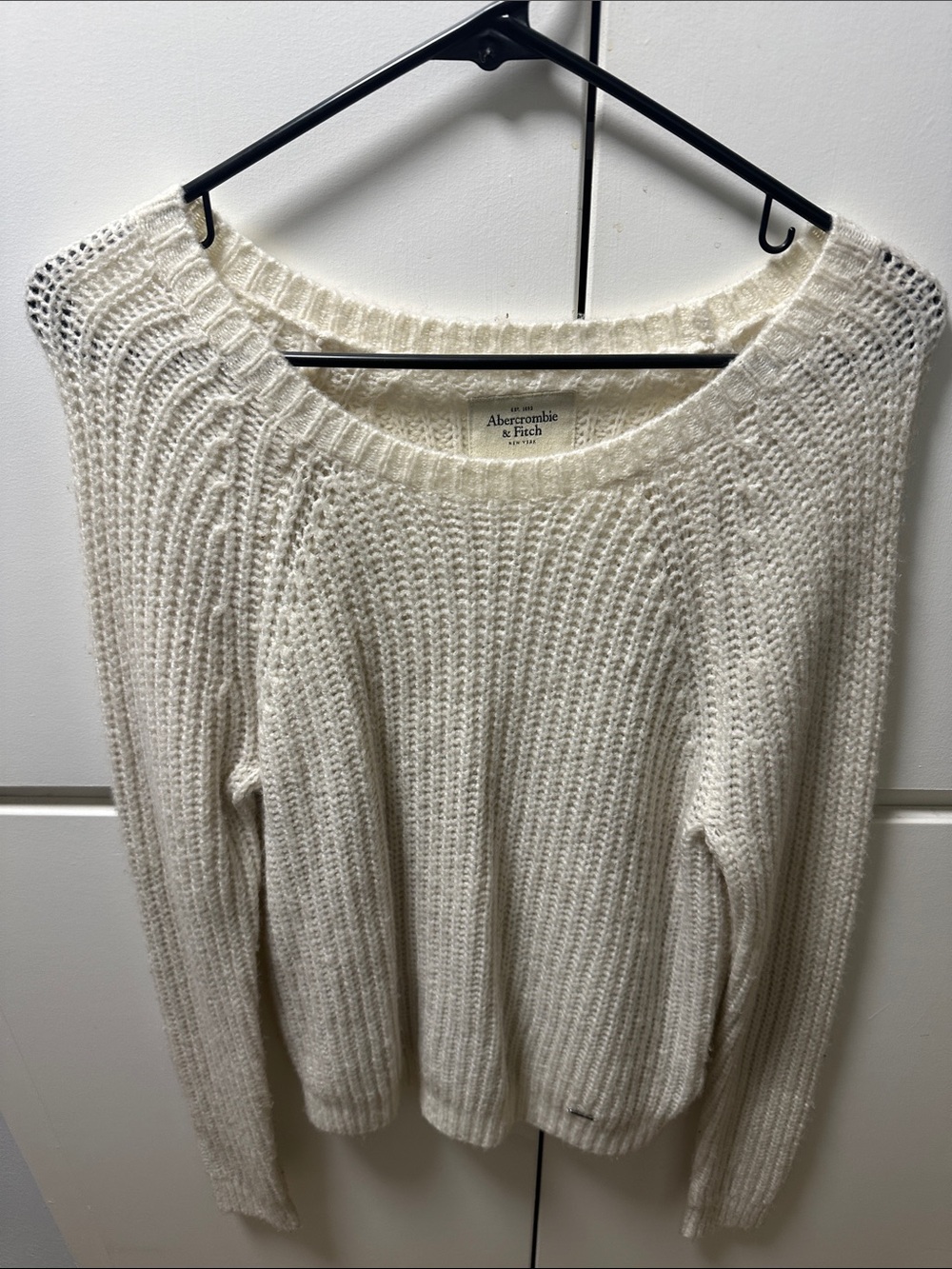 Abercrombie & Fitch Cream Open-Weave Scoop Neck Sweater
